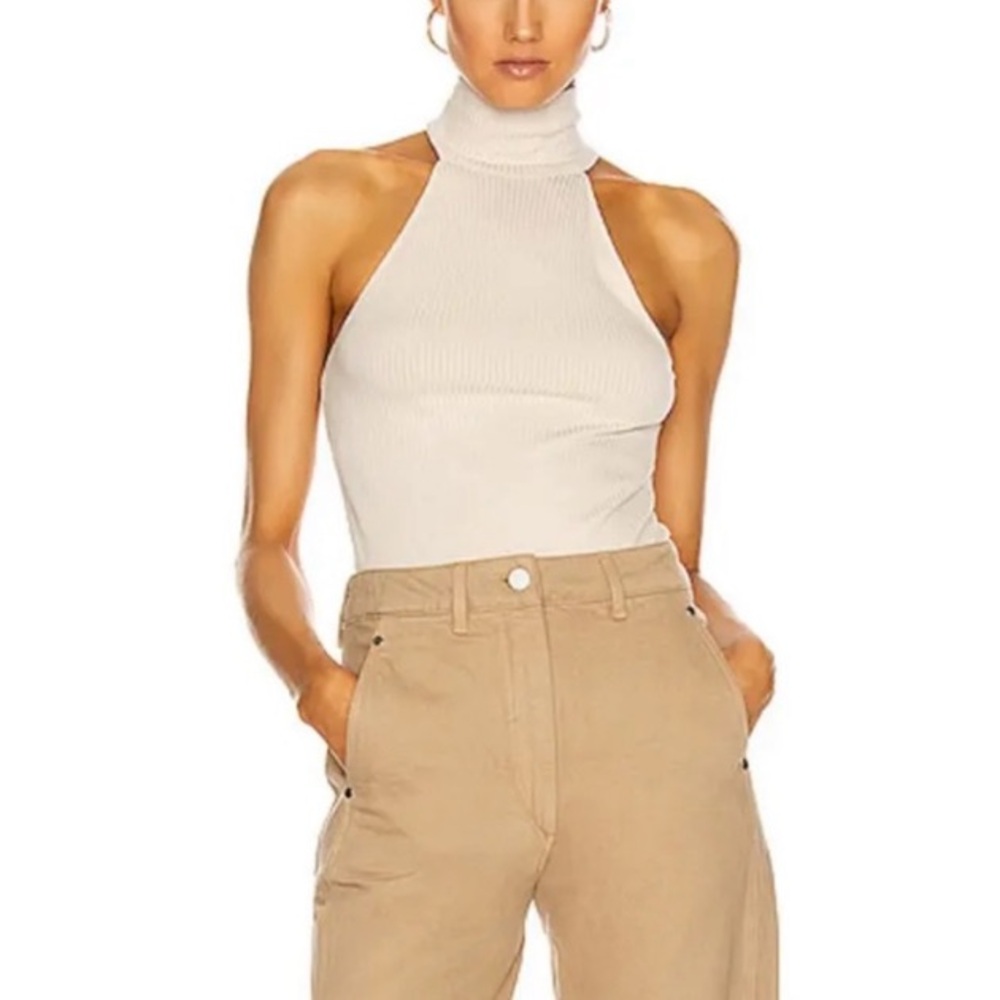 NWT The Range Alloy Rib Knit Sleeveless Turtleneck Sweater Tank Top XS Beige